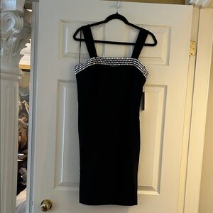 DKNY Black Mini Dress with Embellished Neckline